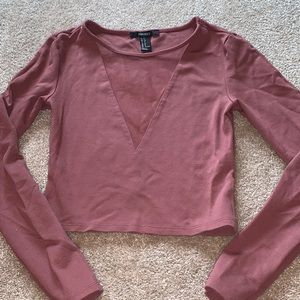 Forever 21 crop long sleeve mesh t